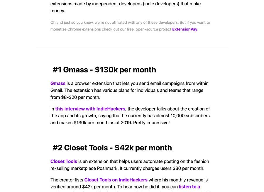 GMass $130k/month, Closet Tools $42k/month Chrome extensions